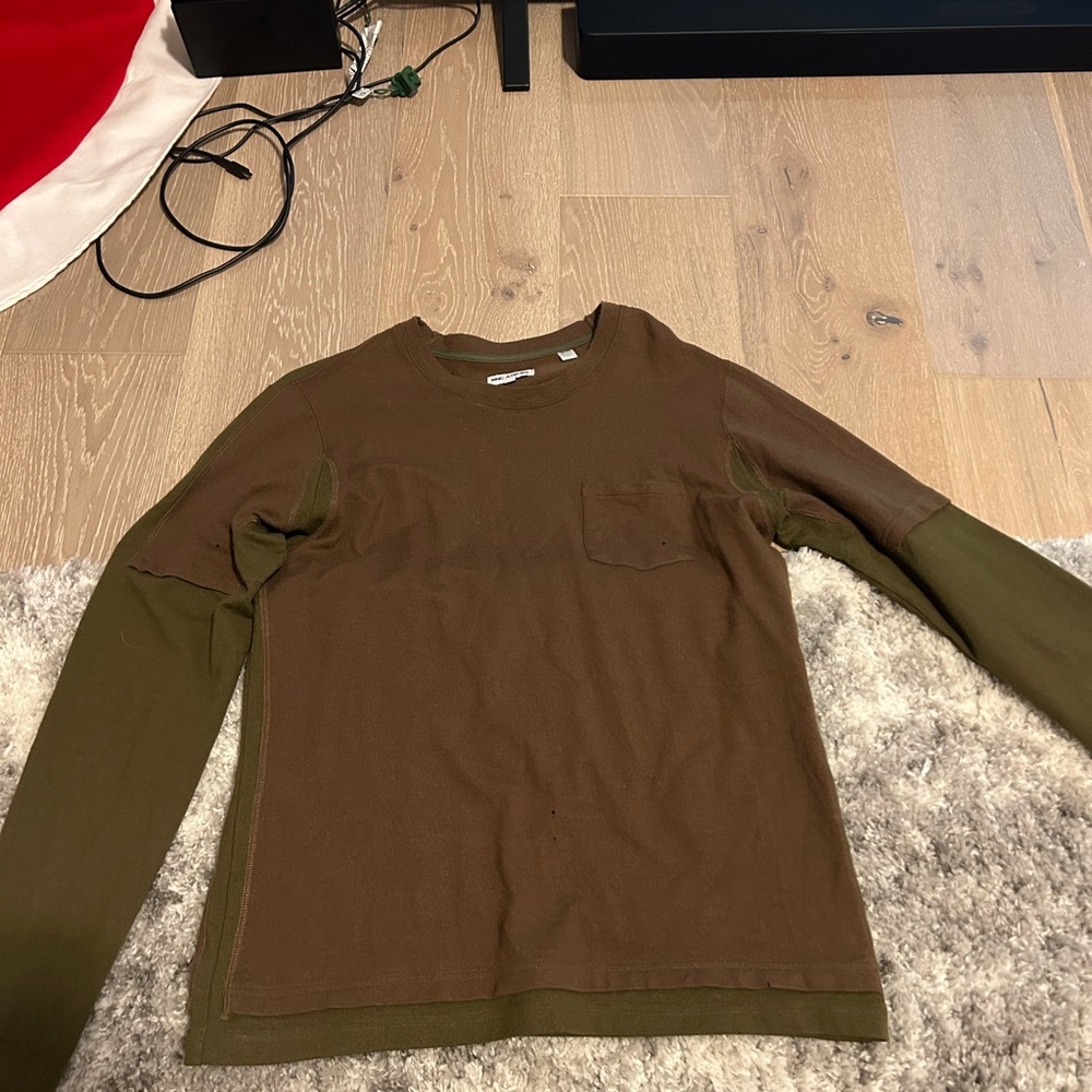 MNC Atelier Two-Tone Brown and Green Long Sleeve Shirt